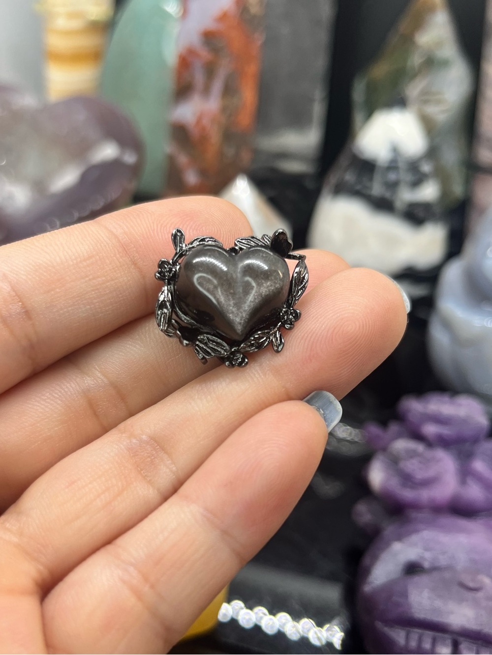 Silver Obsidian Heart